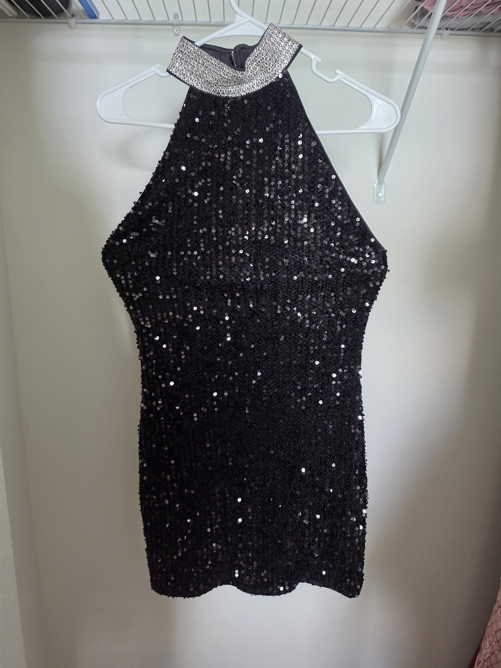 Sparkle Halter Sequin Mini Dress - Black